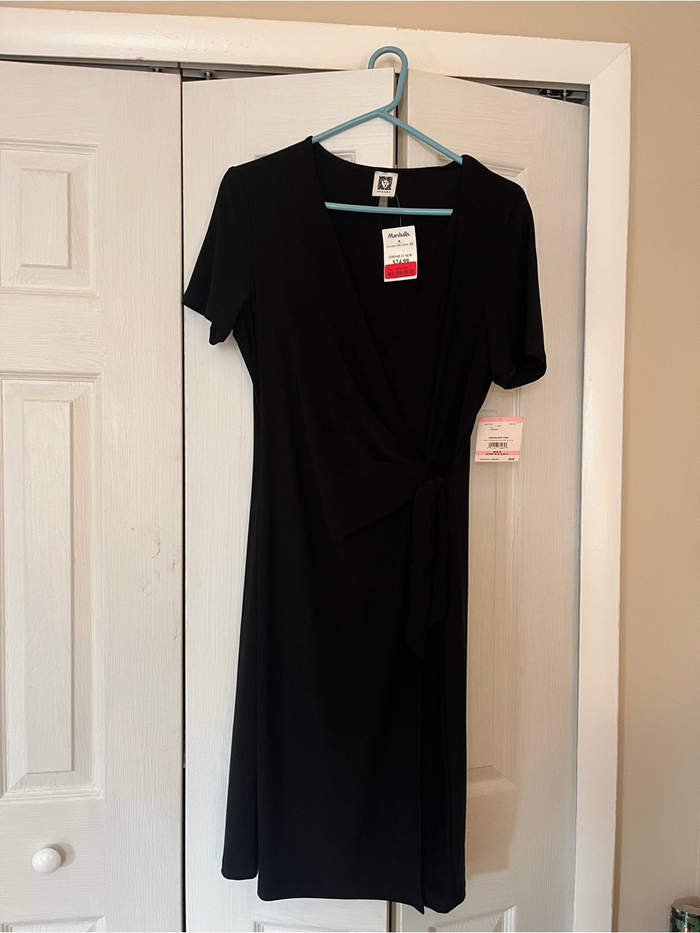 Anne Klein Black Wrap Midi Dress with Side Tie